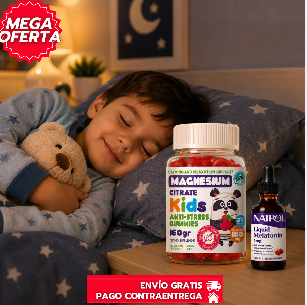 Magnesium Kids: Gomitas de magnesio anti-estrés para niños, con regalo de Melatonina Líquida 1mg
