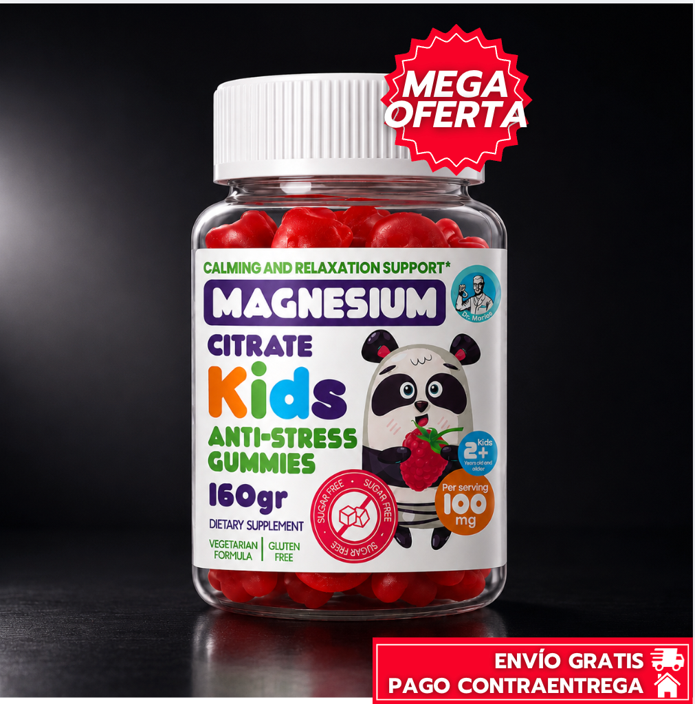 Magnesium Kids: Gomitas de magnesio anti-estrés para niños, con regalo de Melatonina Líquida 1mg